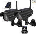 WALI Dummy Fake Camera, Solar Powered Fake Security Camera with LED Light, Simulated Surveillance Security CCTV Dome Cameras with Antenna and Warning Sticker Indoor Outdoor (SOL-TCB2), 2 Packs, Black