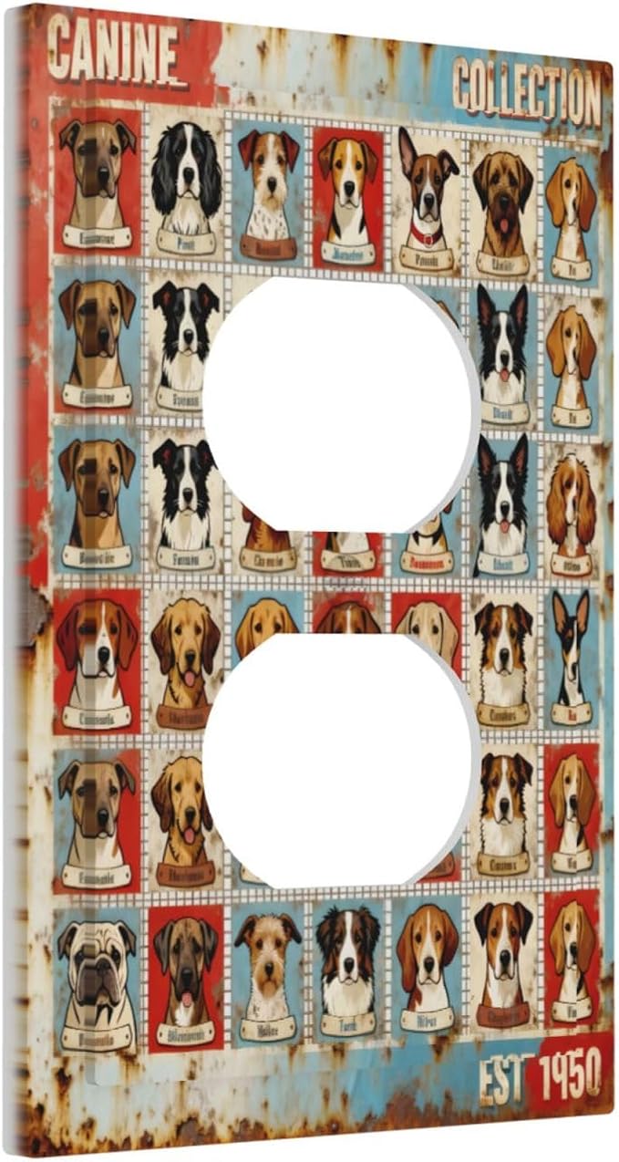 Bvtewkhz Dogs Funny Puppy Pets Vintage Duplex Outlet Decorative Outlet Covers Light Switch Plate Electrical Receptacle Switchplate For Bathroom Kitchen Bedroom