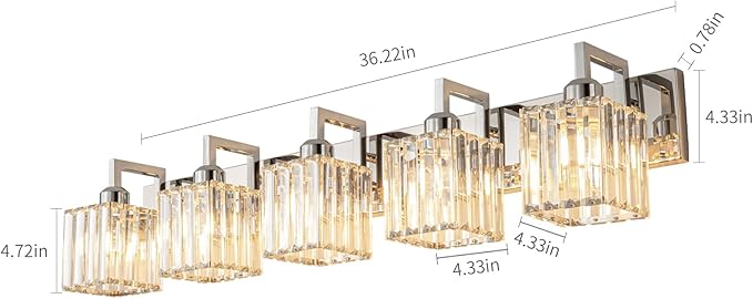 FDPBY Modern Bathroom Vanity Light 5-Lights Chrome Crystal Wall Lamp Bathroom Modern Crystal Vanity Lighting