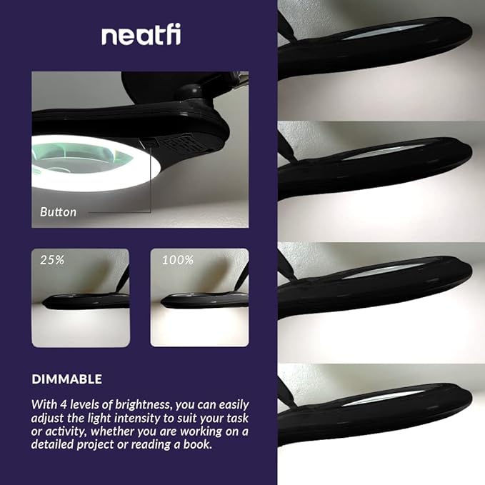 Neatfi LED Magnifying Floor Lamp – 1,200 Lumens, 5” Bifocal Lens with 5 & 20 Diopter, Dimmable, Adjustable Arm, Rolling Base, Floor Lamp for Reading, Sewing, Crafting (5 Inches, Black)