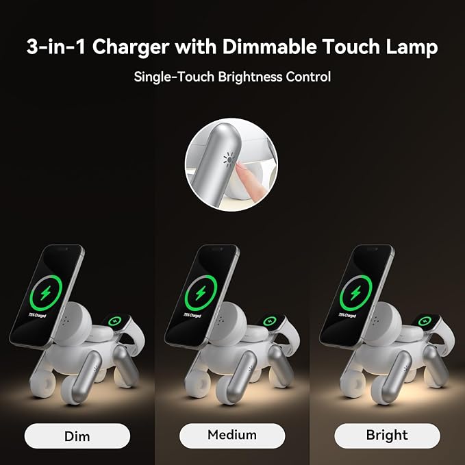 3 in 1 Wireless Charging Station for Apple Devices,Cute MagSafe Charger Stand,Fast Charging Wireless Charger Station for iPhone 17/16/15/14/13/12/Air Series, Apple Watch & AirPods Pro/4/3/2