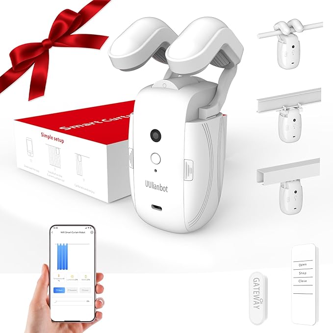 Automatic Curtain Opener - Gifts for Women and Men, Smart Curtain Opener with Remote for Roman/U/T Rails, Bluetooth Curtain Opener with App/Timer, Compatible with Alexa and Google Home