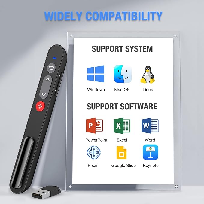 NinjajoyOX Presentation Clicker with Case, Wireless Presenter for PowerPoint Slide with Hyperlink & Volume Control, Presentation Remote Clicker for Mac/Computer/Laptop, Google Slide/PPT/Keynote