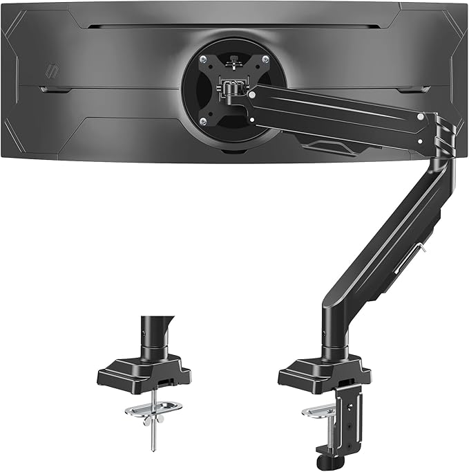 DreamAxis Heavy Duty Single Monitor Arm for 13-42" Ultrawide Screen, Adjustable Monitor Mount with Tilt Rotation Swivel, Gas Spring Desk Mount Bracket with Clamp/Grommet, Holds 33lbs, Max VESA 100x100