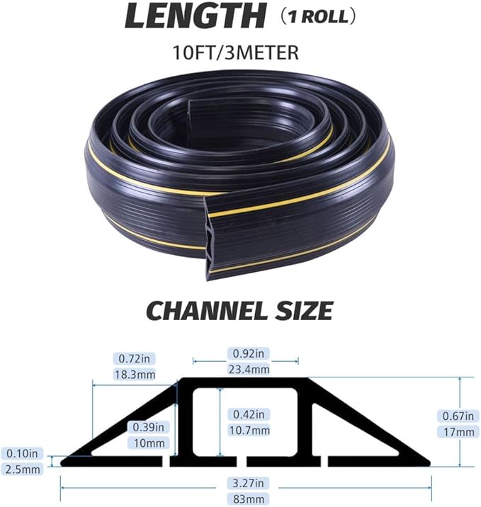 Vilmon 10FT Floor Cord Cover, Heavy Duty PVC Floor Cable Cover,Wire Cover to Protect Wire Prevent Cable Trips for Home Office,Cavity Size 0.94" by0.4