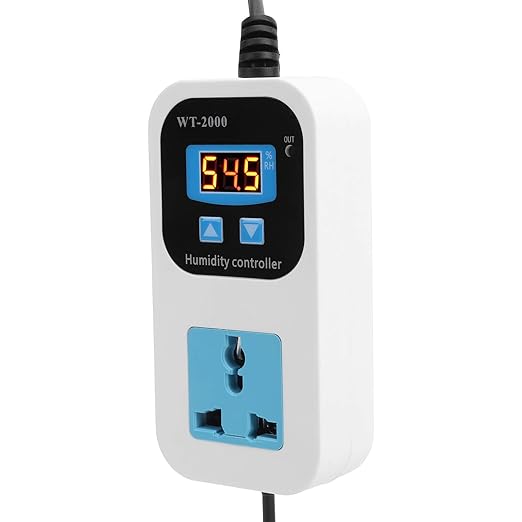 Digital Humidity Controller Humidity Detector Controlling Device, Air Humidity Controller with LCD Display, Humidity Moisture Controlling Switch Socket for Home Warehouse Greenhouse(US Plug)