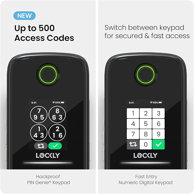 Lockly Smart Lock Secure Pro (2026 Latest Version),Fingerprint Door Lock, Keyless Entry, Built-in Wi-Fi Latch, PIN Genie Keypad (Black)