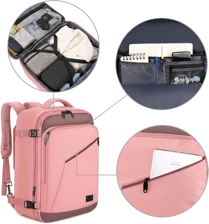 MATEIN Pink Travel Backpack for Women, 40L Water Resistant Carry on Backpack - Image 8