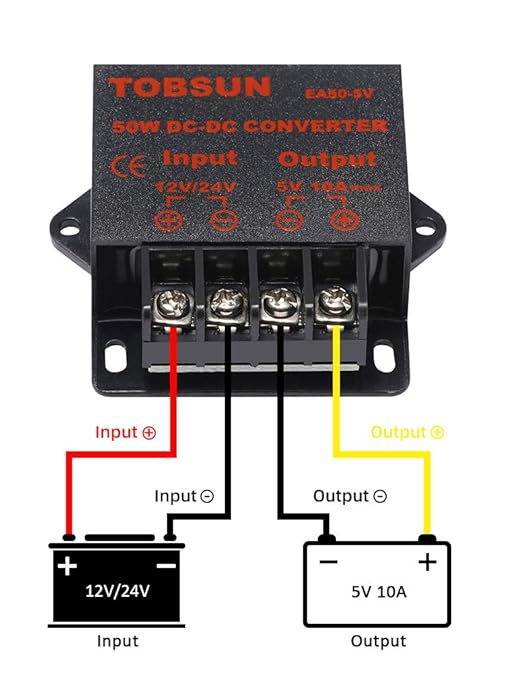 DC 12V/24V to 5V 10A Converter - Voltage Regulator Step Down Buck Converter Power Supply Transformer (12V/24V to 5V 10A)