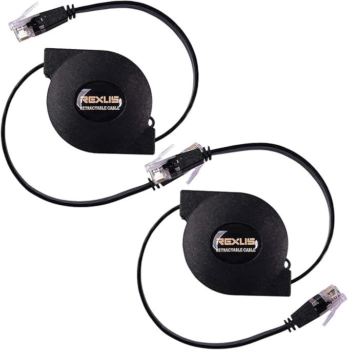 REXUS 2-Pack Retractable Cat 6 Flat Ethernet Network Cable 3.3 FT, 10 Gigabit by REXUS