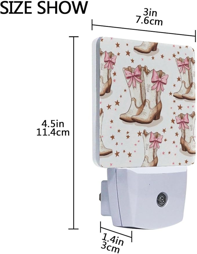 Pigsaly Led Night Light Cowgirl Boots Bows Night Light Plug in Wall Lamp Smart Dusk to Dawn Sensor Nightlight Led Lamp Energy Saving Lights Gift for Kids Room Bedroom Bathroom Hallway