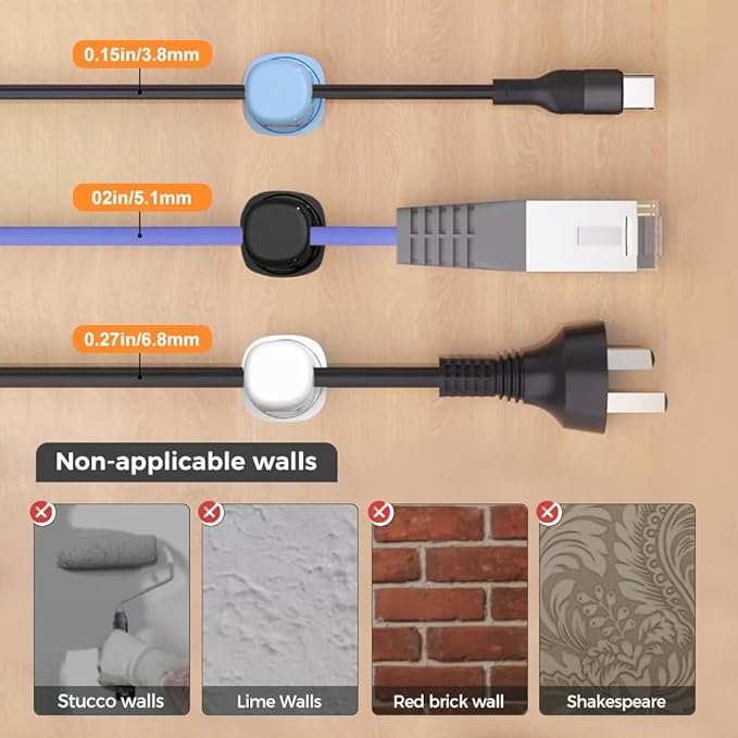 Magnetic Cord Organizer Holder, Upgrade Cord Holder for Nightstand, Adhesive Wire Cable Clips Management Kit for Phone Charger, Computer, Home, Office, Desk, Nightstand (White, 6 Packs)