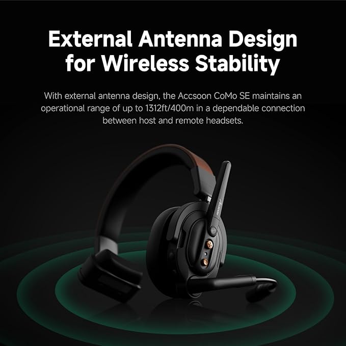 Accsoon Como SE Wireless Headset Intercom System 1312ft Team Communication Group Talk, 30+Hour Battery Life(Only Host Headset)