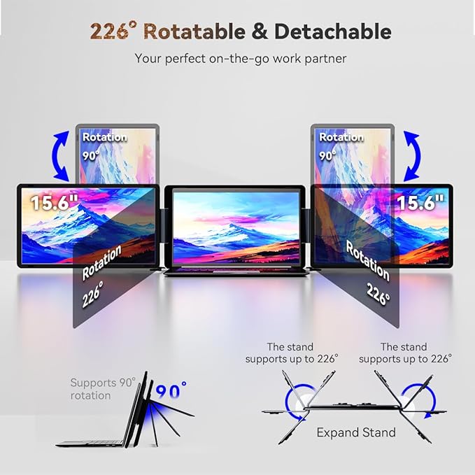 15.6" Detachable Laptop Screen Extender, FHD 1080P IPS Dual/Triple Portable Monitor for Laptop, USB-C/HDMI Plug & Play, Multi/Extra Travel Display Computer Monitor for 12-18.5" Win/Mac/Android-S9H