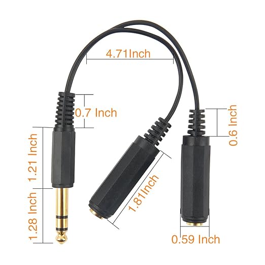 Disino 1/4 Splitter, 1/4" TRS Stereo Male to Dual Female Y Splitter Cable Quarter Inch Splitter Cord - 8 Inch / 20cm