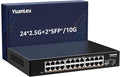 24 Port 2.5G Umanaged Ethernet Switch, 24 x 2.5Gb Base-T Ports, 2 x 10G SFP+ by YuanLey