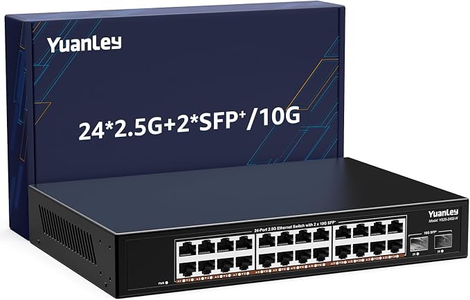 24 Port 2.5G Umanaged Ethernet Switch, 24 x 2.5Gb Base-T Ports, 2 x 10G SFP+ by YuanLey