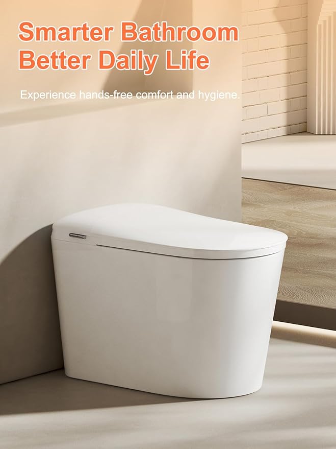 BAYTINA Smart Toilet with ADA Comfort Height Heated Seat, Night Light, Tankless Auto Toilet Flushing, Foot Sensor Operation, Modern Elongated One-Piece Toilet for Bathrooms