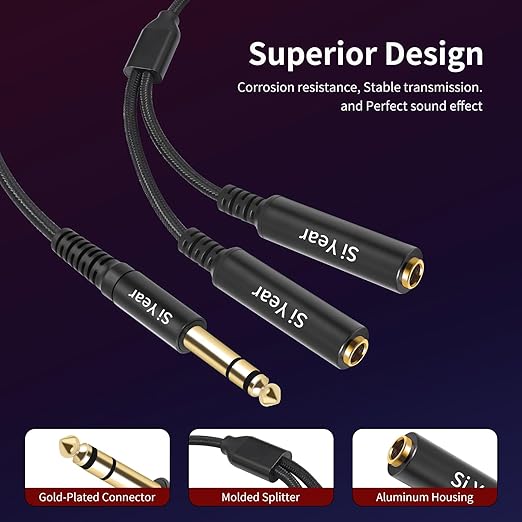 SiYear 1/4" Splitter Cable, 6.35mm TRS to Dual 1/4 inch Female Stereo Y Headphone Splitter Cable for Studio,DJ,Amplifier,Karaoke, Live Sound Systems etc(30cm /2PACK)