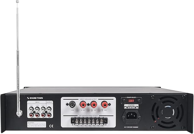 Sound Town Commercial Restaurant Audio Set with One 6-Zone 70V/100V Amplifier with Bluetooth, 12 x Weather-Resistant 6.5-Inch Surface-Mount Speakers, Two Dual 8-Inch Subwoofers, Black (P36X12T6B2S28)