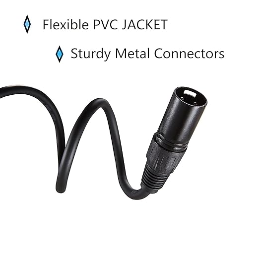 MFL. 25 ft Flexible DMX Cable 3 Pin Signal XLR Male to Female Cable Wire for Stage Lighting DJ Lights, 110 Ohms Impedance, Black, 4 Pack