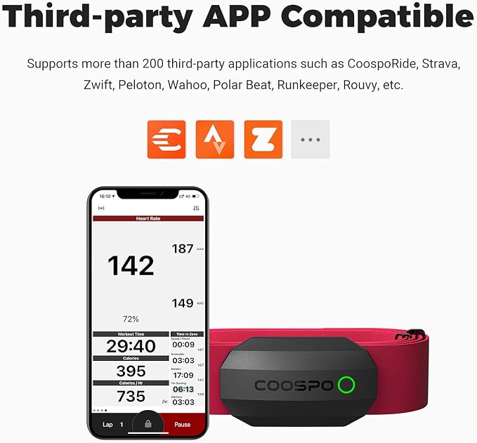 COOSPO Bluetooth Heart Rate Monitor Chest Strap H808S, ANT+ BLE HR Monitor Chest - Image 2
