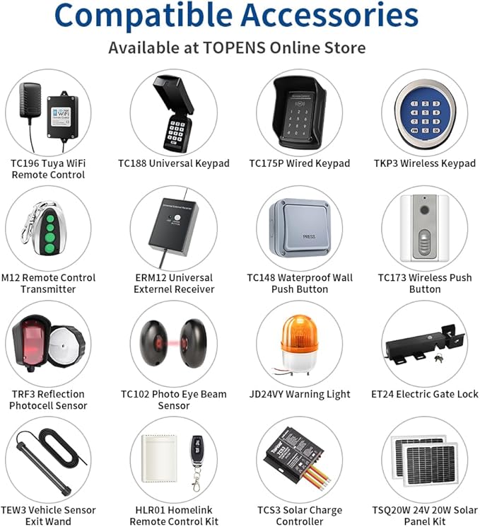 TOPENS HLR01 HomeLink Compatible Universal Receiver with Remote Control Transmitter for Automatic Swing Sliding Gate Opener Garage Door Opener, Security Gate Operator Accessory