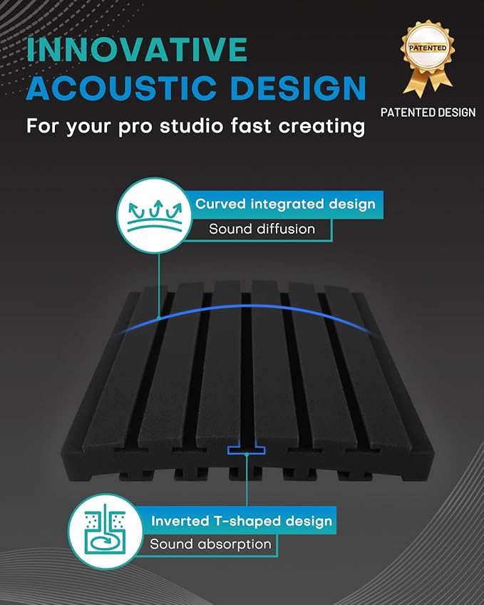 50Packs Curved Sound Proof Foam Panels for Walls, 2" Acoustic Panels Sound Absorbing Dampening, Soundproofing Noise Reducing Cancelling Treatments for Home Office Recoding Studio Decor, 2x12x12 Black