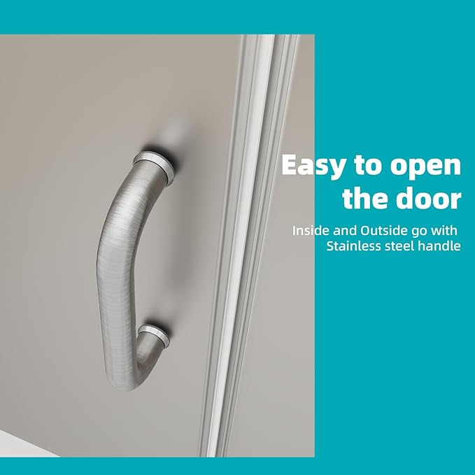 Pivot Swing Shower Door, Adjustable Width 58.9-60" W x 74" H Semi-Frameless Shower Glass Door with 5/16 in Clear SGCC Middle Frosted Tempered Glass with Nano Easy-Clean Coating (Brushed Silver)