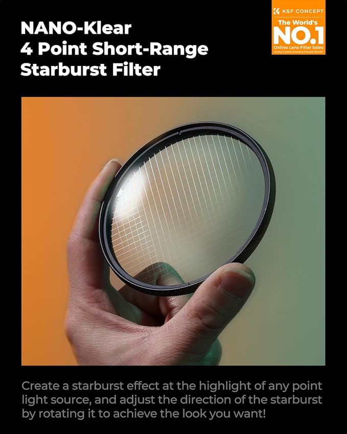 K&F CONCEPT 55mm Variable Short Line Star Lens Filter, Cross Screen Starburst - Image 2