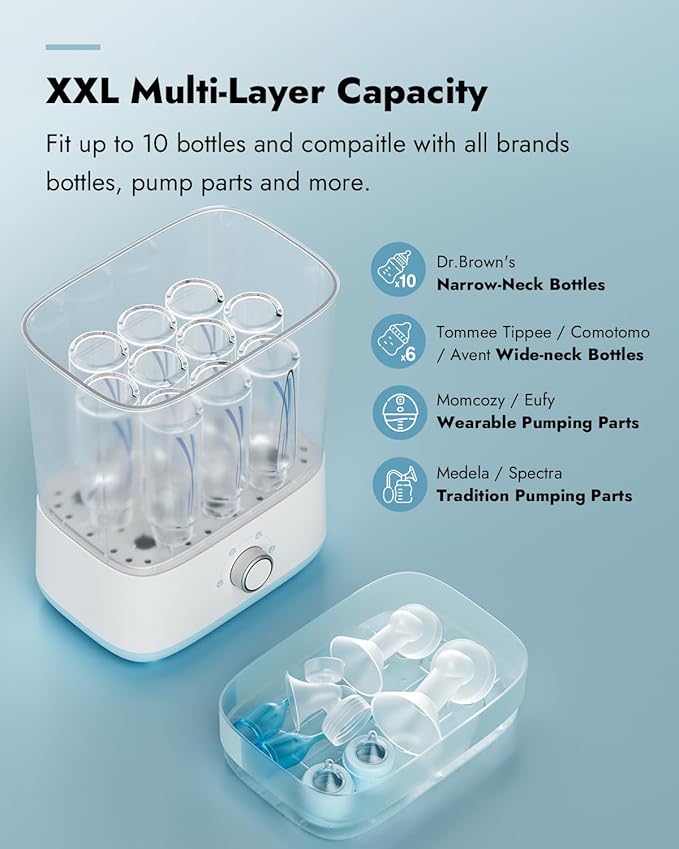 Papablic Baby Bottle Sterilizer and Dryer Pro, Esterilizador De Biberones, Electric Steam Sterilizer for Baby Bottles, Pacifiers, and Pump Parts, Large Capacity 10 Bottles