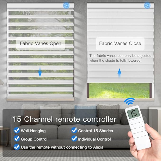 Tokblind Motorized Sheer Shade with Remote Control, Blackout Electric Roller Blinds Compatible with Alexa via Hub, Rechargeable Smart Window Shade Custom Size (Blackout Greyish White)