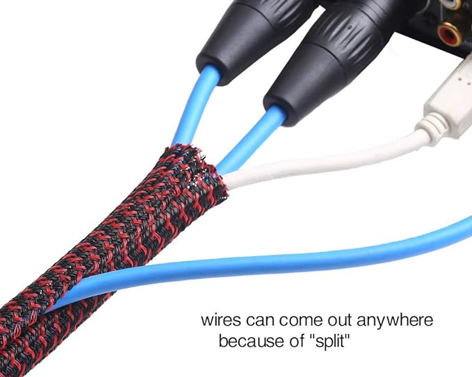 Alex Tech 25ft - 1 inch Cord Protector Wire Loom Tubing Cable Sleeve Split Sleeving For USB Cable Power Cord Audio Video Cable – Protect Cat From Chewing Cords - Blackred
