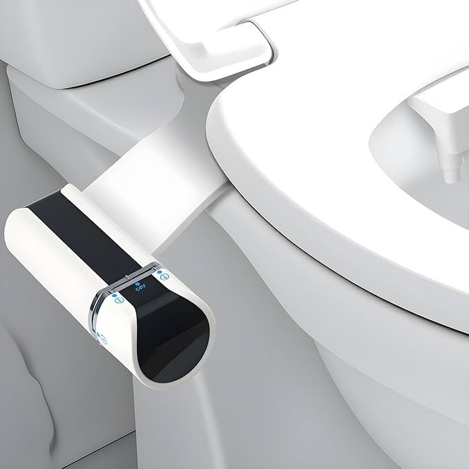 Bidet Attachment, Self-Cleaning Dual Retractable Nozzles Bidet,Ultra Slim Fresh Water Non-Electric Bidet Attachment for Toilet-Seat,Adjustable Cold Water Pressure for Hygienic Rear & Feminine.