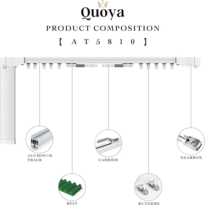 QUOYA QL600 Smart Electric Curtain Track, Motorized motor, Adjustable track length, compatible with Alexa, google, Siri, Apple Watch