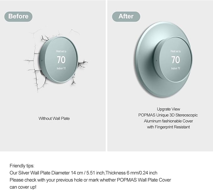 POPMAS Metal Wall Plate Cover Compatible with 2020 New Google Nest Thermostat Kit Thermostat Accessory (Fog)