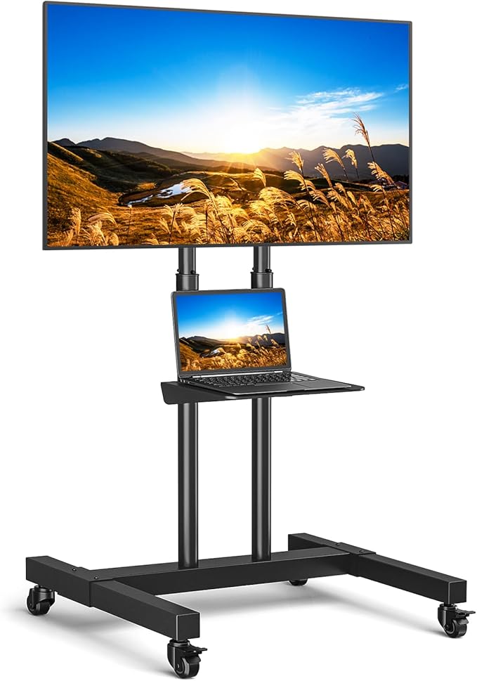 Rfiver Mobile TV Cart Rolling TV Stand for 32-83 Inch Screens up to 110lbs, Portable TV Stand on Wheels with Height Adjustable Shelf, Outdoor TV Stands Mount for Home Office MAX VESA 600x400mm, Black