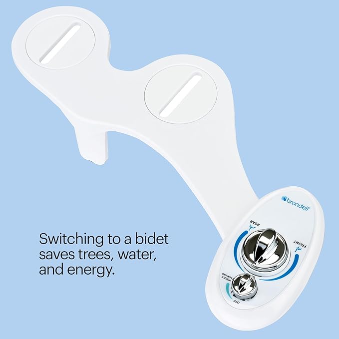 Brondell Bidet Left Hand Bidet Attachment SouthSpa Dual Nozzle - control panel on left side - Dual Positionable Nozzles for front and rear wash, LH-12