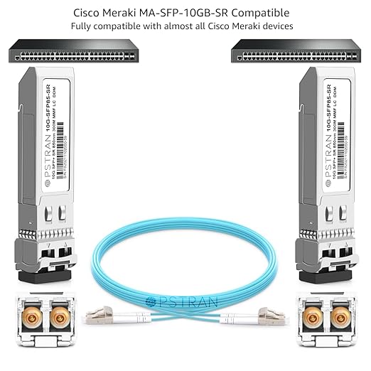 OPSTRAN 10GBASE-SR SFP+ Optical Transceiver Module Compatible with Cisco Meraki MA-SFP-10GB-SR 10Gbps 850nm 300m DDM Duplex LC MMF 10 Pack