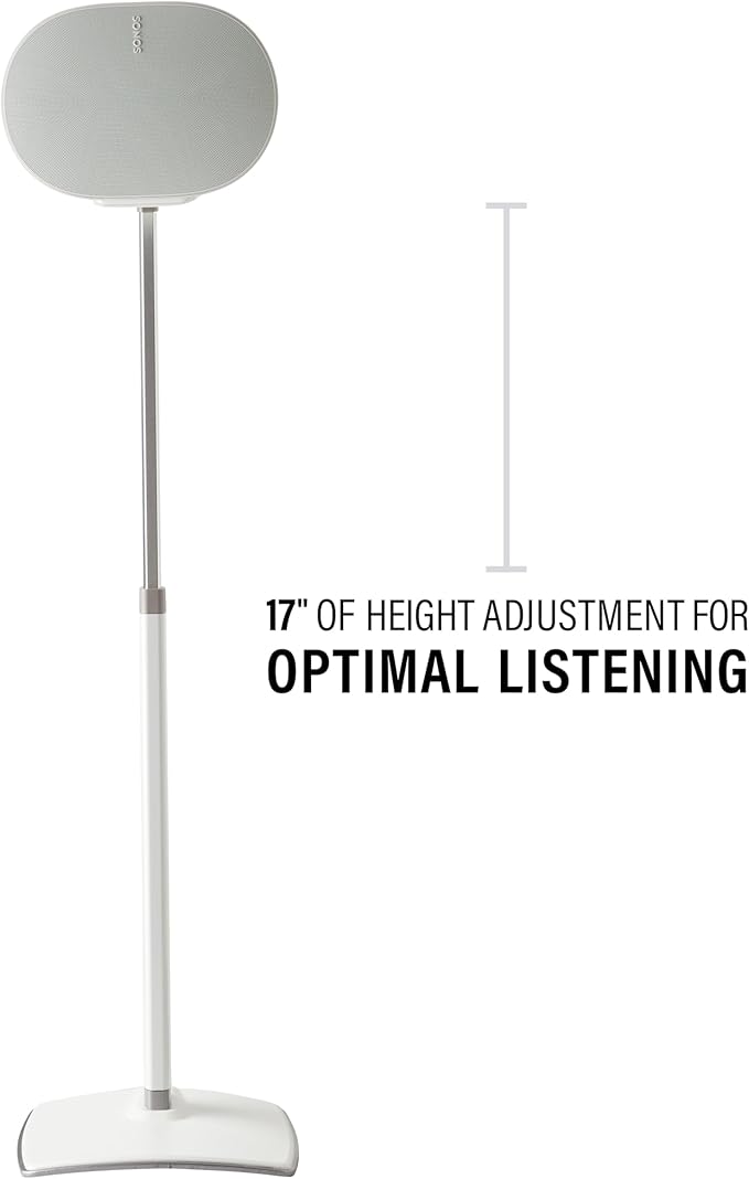 Sanus Height Adjustable Speaker Stand for Sonos Era 300™ - 17" Height Adjustment Sonos Stand Includes Carpet Spikes & Rubber Pads - Easy DIY Install Comes w/All Hardware - White