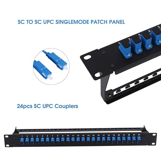 1U Fiber Patch Panel with 24 SC UPC Single Mode Fiber Optic Couplers Singlemode - Image 2