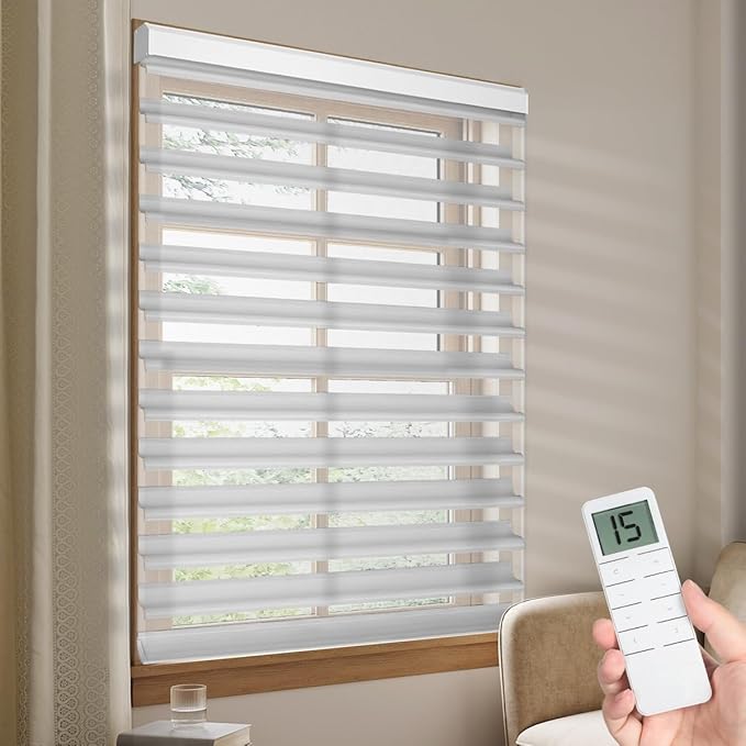 Tokblind Motorized Sheer Shade with Remote Control, Light Filtering Electric Roller Blinds Compatible with Alexa via Hub, Rechargeable Smart Window Shade Custom Size (Light Filtering Silver)