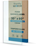 Royalty Fixed Shower Screen - 30" x 60" Frameless 3/8" Clear Tempered Glass Panel with Hardware - Easy Clean Smart Guard Coating - Minimalist Modern Design for Bathroom - Chrome