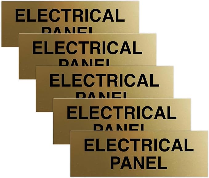 All Quality Basic Electrical Panel Sign - Fire Regulation Safety Compliance Sign - Brushed Gold - Small (5 Pack)