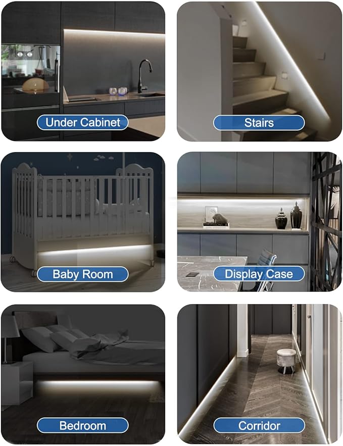 Feuymoent Motion Sensor LED Strip Light - Cabinet Strip Lights with 24W Plug, Dimmer and Timing, Indoor Light Strips for Kitchen Cabinets, Stair, Under Bed, Showcase, Bedroom, 9.84ft 6000K ColdWhite