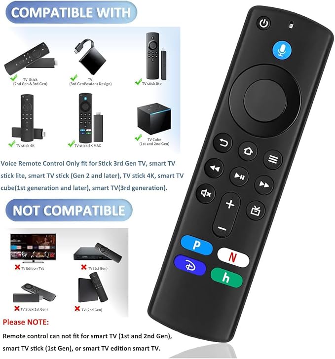 New Replacement Voice Remote for Stick 4K TV, forTV 3rdGen, forTV Stick/ 4K Max/ 3rd Gen/ 2nd Gen, Lite, Cube (1stGen & 3ndGen), for TV (3rd Gen, Pendant Design)