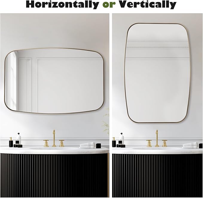 Oval Mirrors for Bathroom, 24"×40" Gold Vanity Mirror with Stainless Steel Metal Frame, Brushed Gold Oblong Bathroom Wall Mounted Modern Mirror for Over Sink