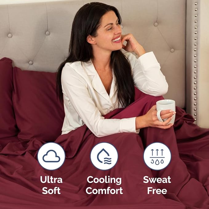 Full XL Bed Sheet Set - 4 Piece Extra Long Extended Full XL Sheets - Soft, Breathable & Cooling - Fits 8" to 16" Mattress w/ Deep Pockets - 54" x 80" - Easy-Fit, Wrinkle & Fade Resistant - Burgundy