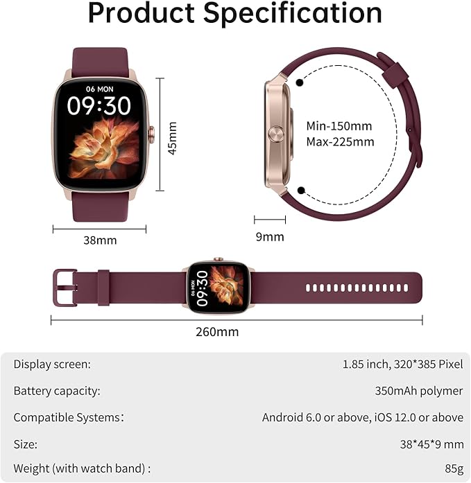 Smart Watches for Women Men with Bluetooth Call & AI Voice, 1.85" HD Fitness Tracker with Heart Rate SpO2 Sleep Monitor, 100+ Sports Modes,Mini Games, IP68 Waterproof Smartwatch for Android iOS Phones