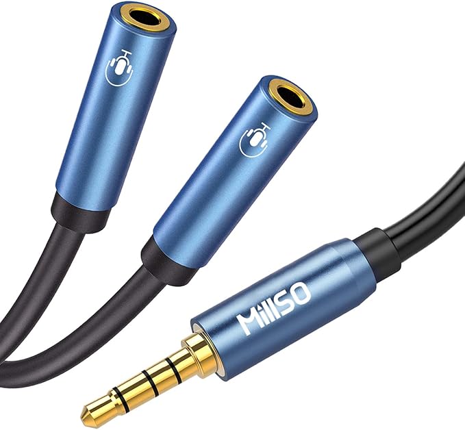 MillSO Headset Splitter for 2 TRRS Headphones or Mics 3 Feet 3.5mm Jack Adapter TRRS 4-Pole Splitter Male to Dual Female Adapter Compatible for 2 Headsets, Microphones to Mobile Phone, Laptop